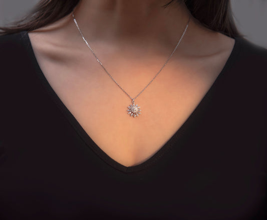Silver Shimmering Sunflower Pendant