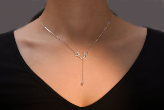 Silver Twilight Crescent & Star Pendant Silvish