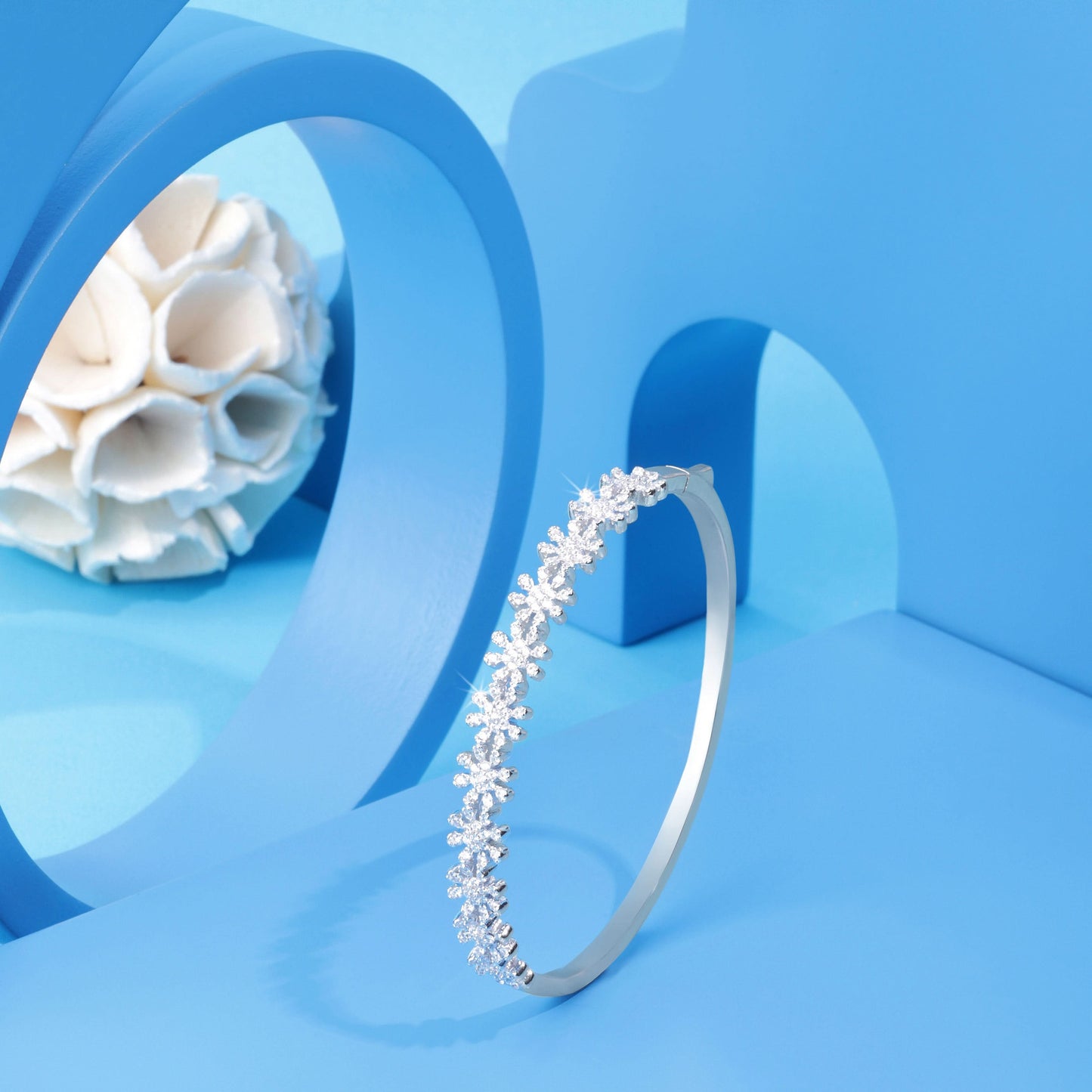 Silver String of Flowers Bracelet