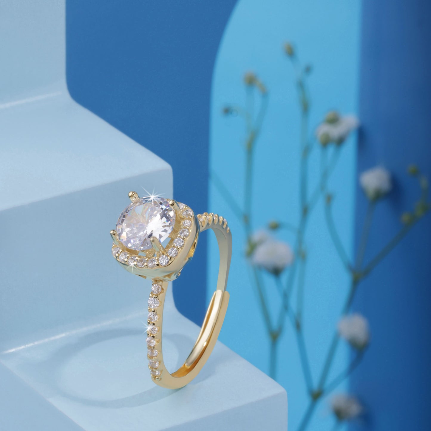 Gold Plated Classic Square Stone Ring