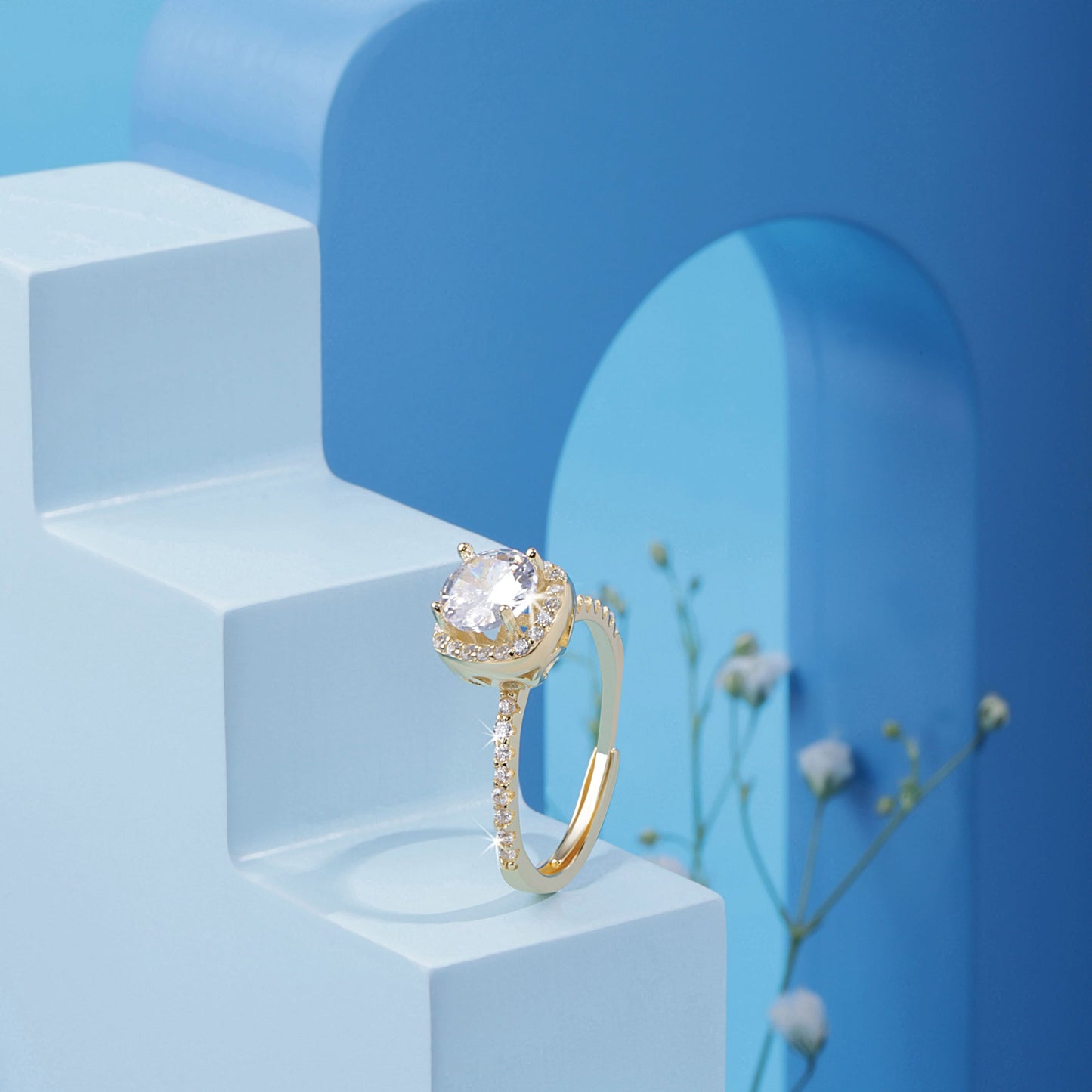 Gold Plated Classic Square Stone Ring