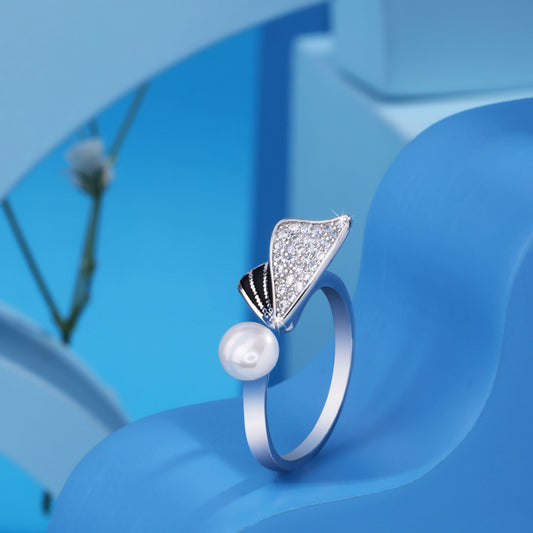 Silver Lumina Wing Pearl Ring Silvish