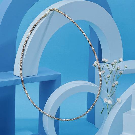 Silver Dual Tone Twisted Design Chain