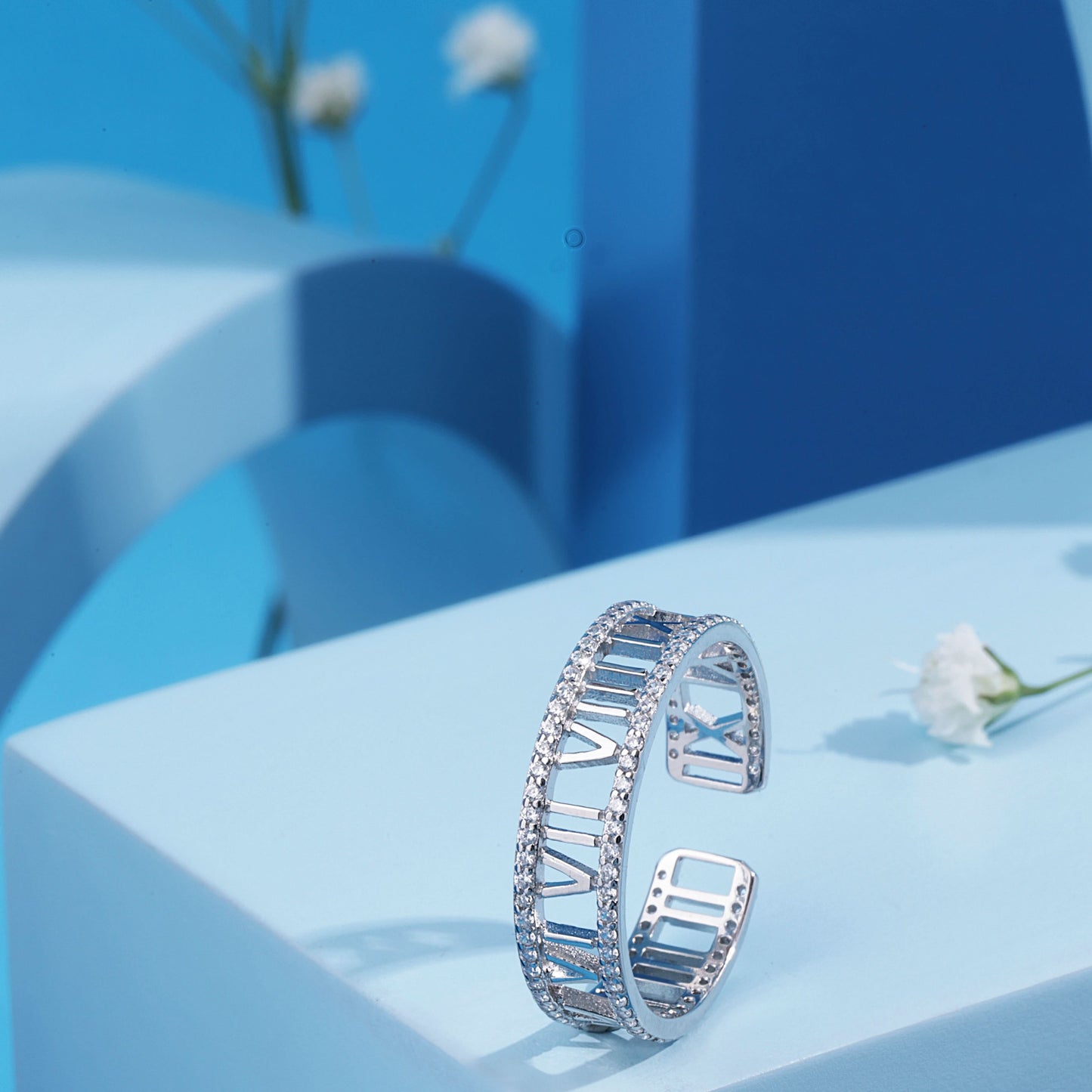 Silver Numeral Design Open Ring