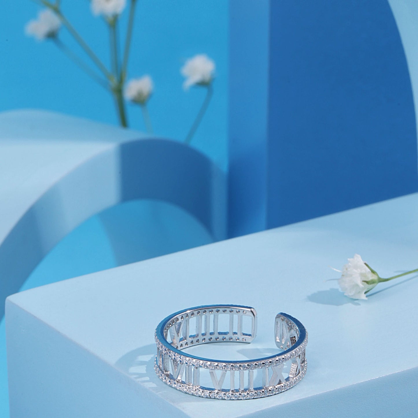 Silver Numeral Design Open Ring