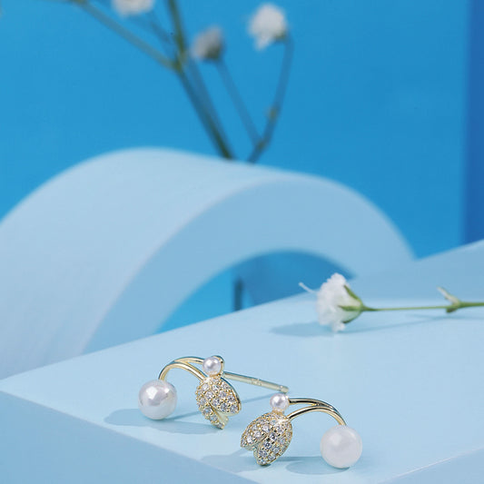 Gold Plated White Pearl Earrings Silvish