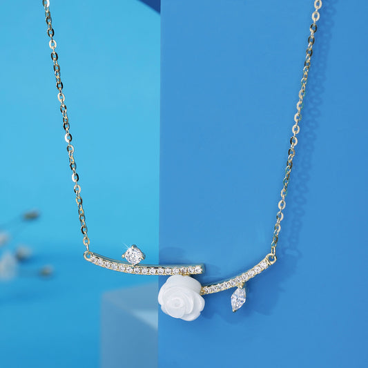 Gold Plated White Rose Pendant