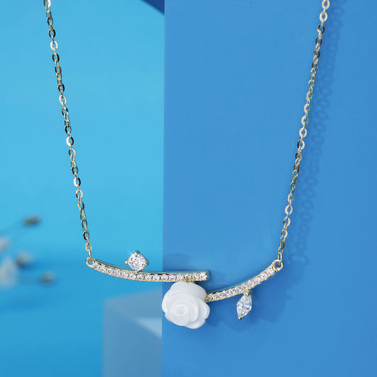 Gold Plated White Rose Pendant Silvish