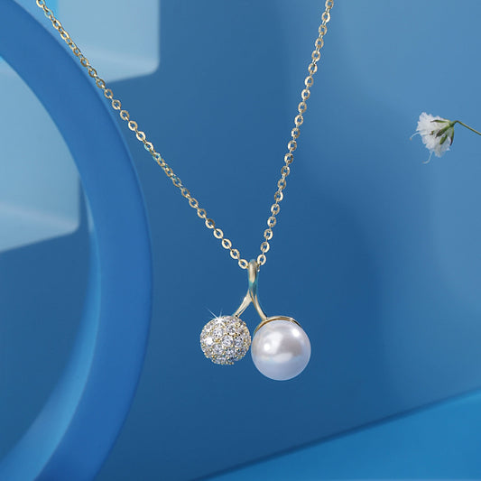 Gold Plated Disco Ball and Pearl Pendant Silvish