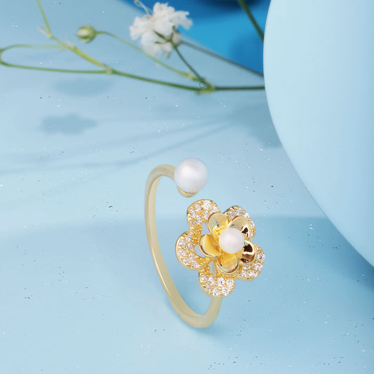 Gold Plated Pearl Garden Bloom Ring Silvish
