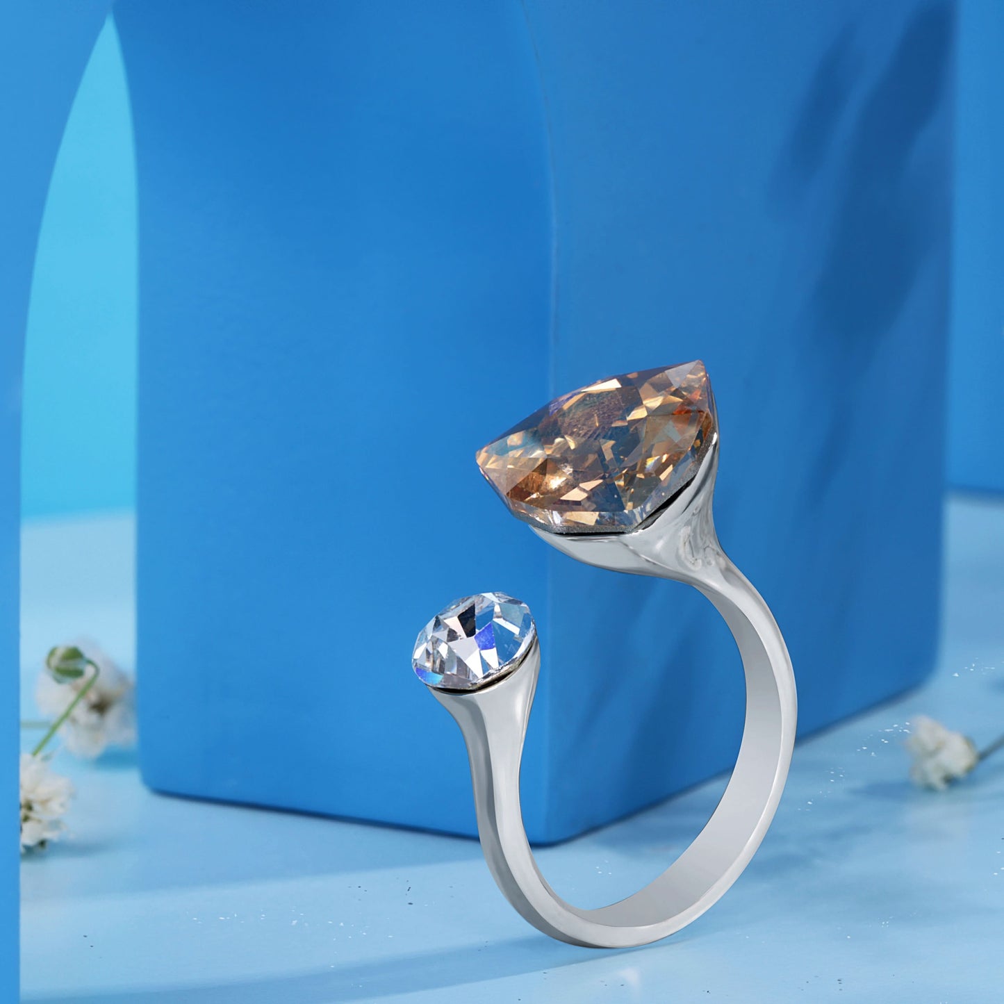 Silver Gemstone Duet Ring