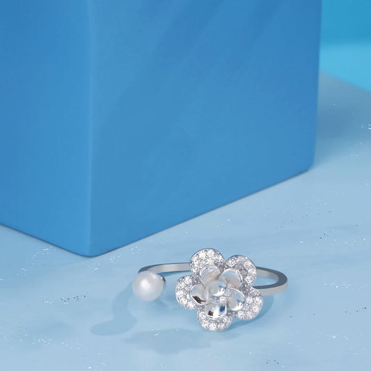 Silver Pearl Garden Bloom Ring Silvish