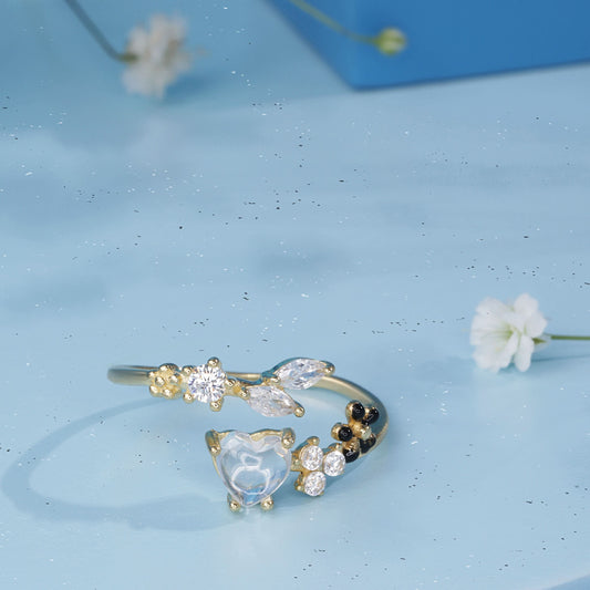 Gold Plated Floral White Heart Ring