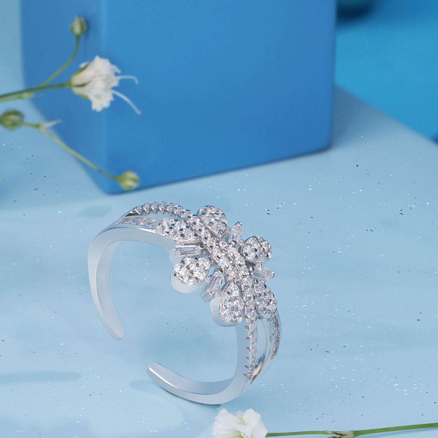 Silver Shine Crystal White Stone Ring