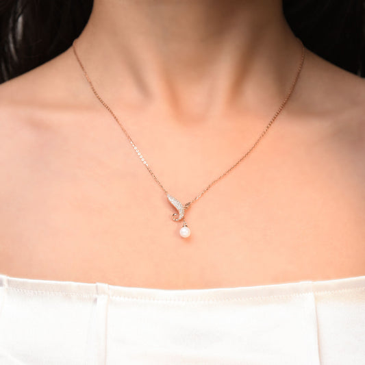 Rose Gold Lustrous Pearl Drop Pendant Silvish