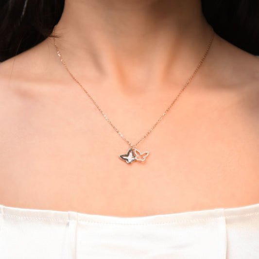 Rose Gold Glistening Butterfly Pendant Silvish