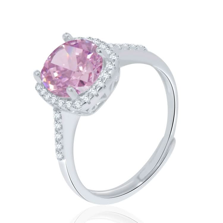 Silver Pink Aura Solitaire Ring