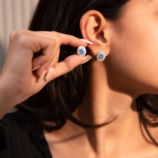 Oceanic Oval Gem Silver Earrings