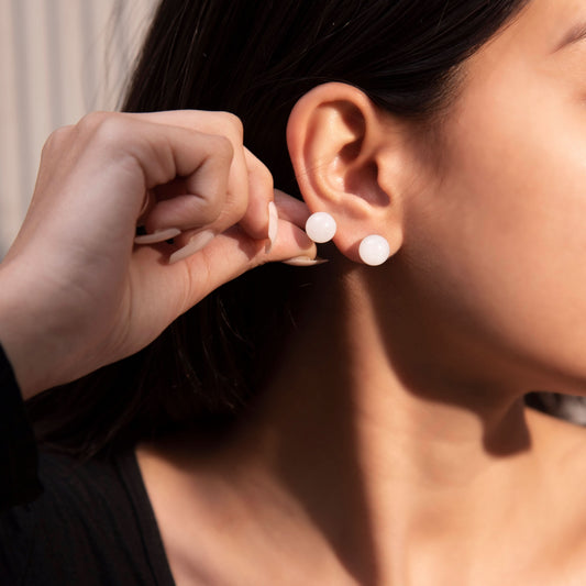 Silver White Round Jade Earrings Silvish