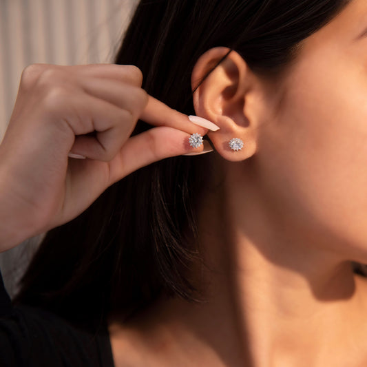 Silver Rounded White Stone Earrings