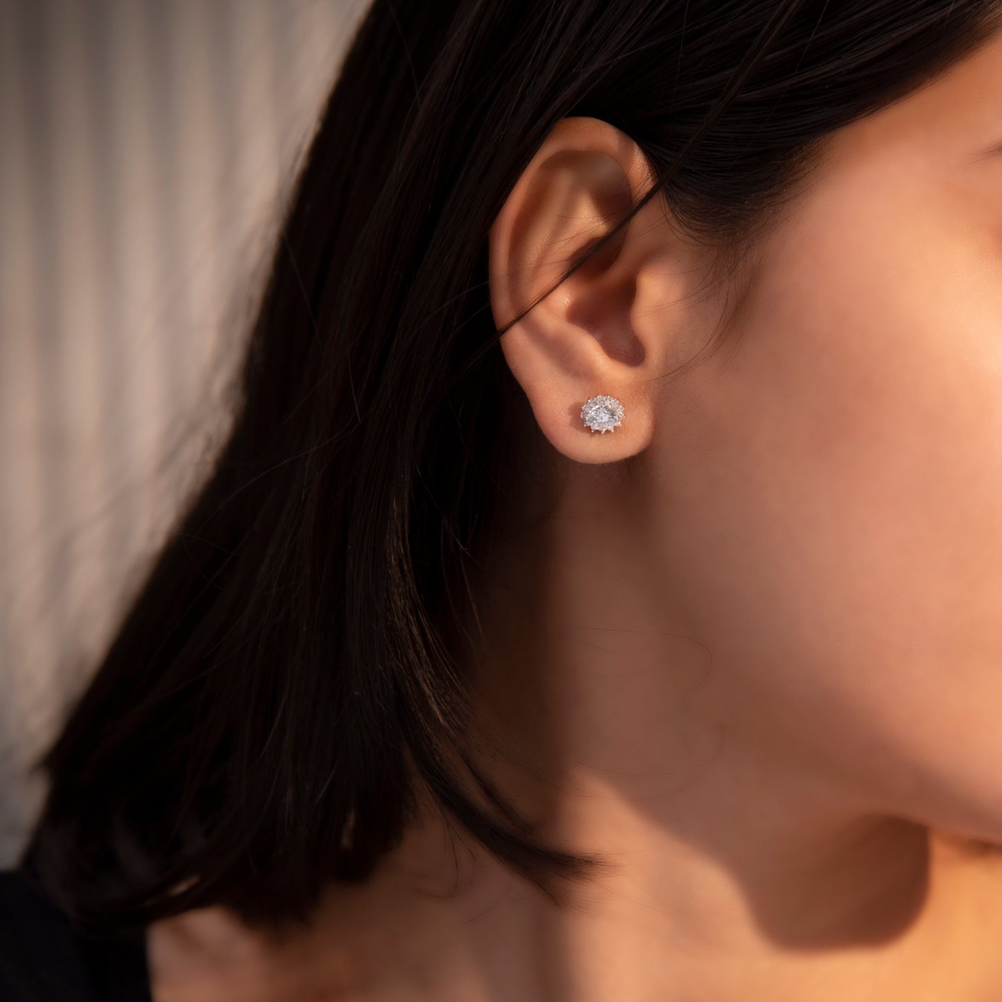 'Rounded White Stone' Silver Earrings