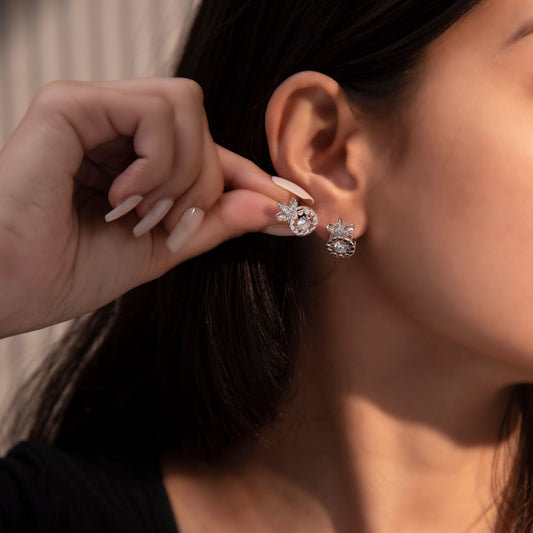 Silver Pineapple Round Earrings