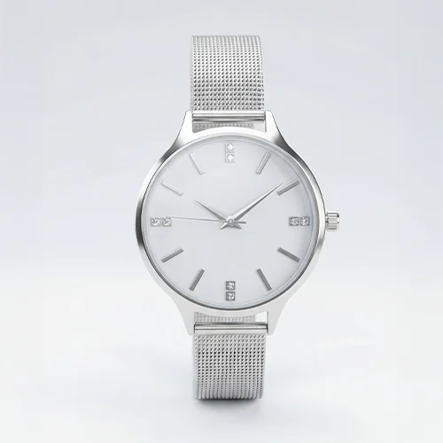 Elegant Stainless Steel, Silver Color Mesh Watch Silvish