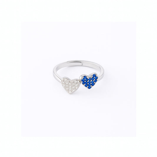 Silver Twin Hearts Adjustable Ring Silvish