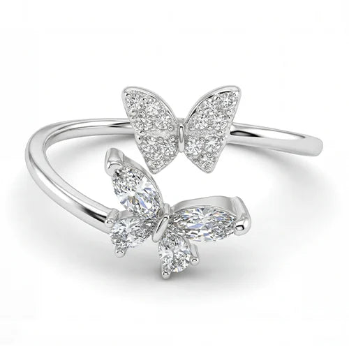 925 Sterling Silver Twin Butterfly Spark Ring Silvish