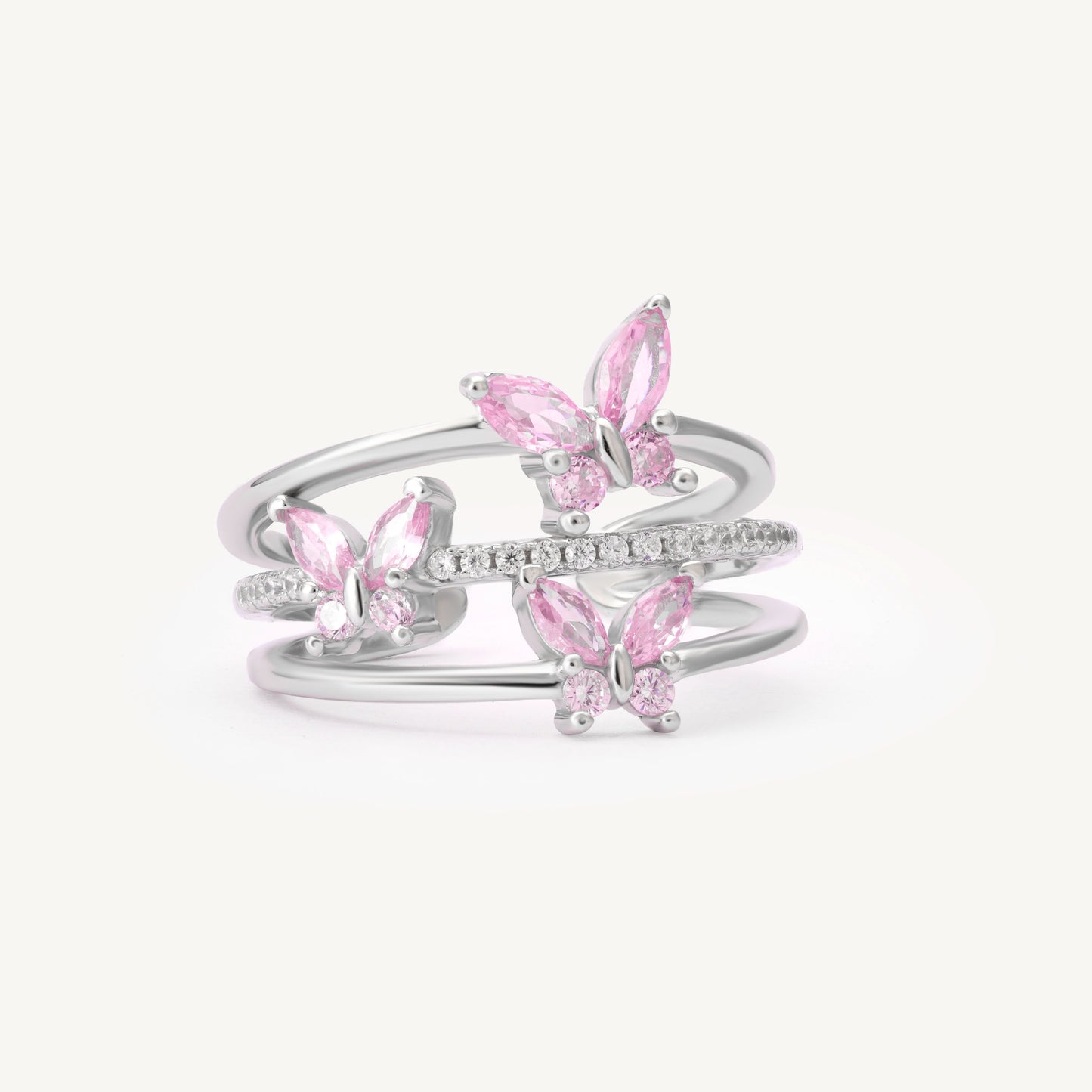 Silver Tri-Butterfly Ring