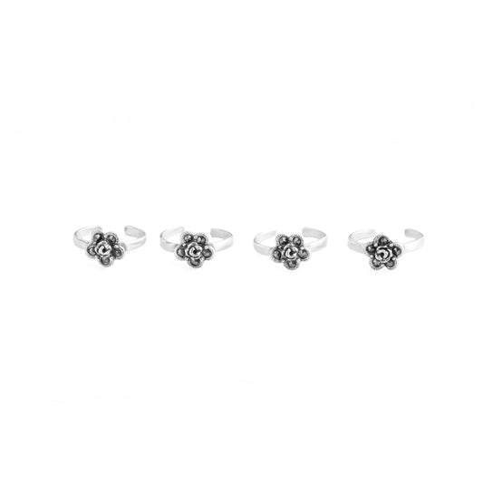 Silver Floral Touch Handcrafted Toe Rings Silvish