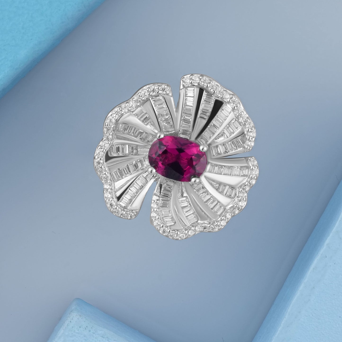Silver Scarlet Radiance Cocktail Ring