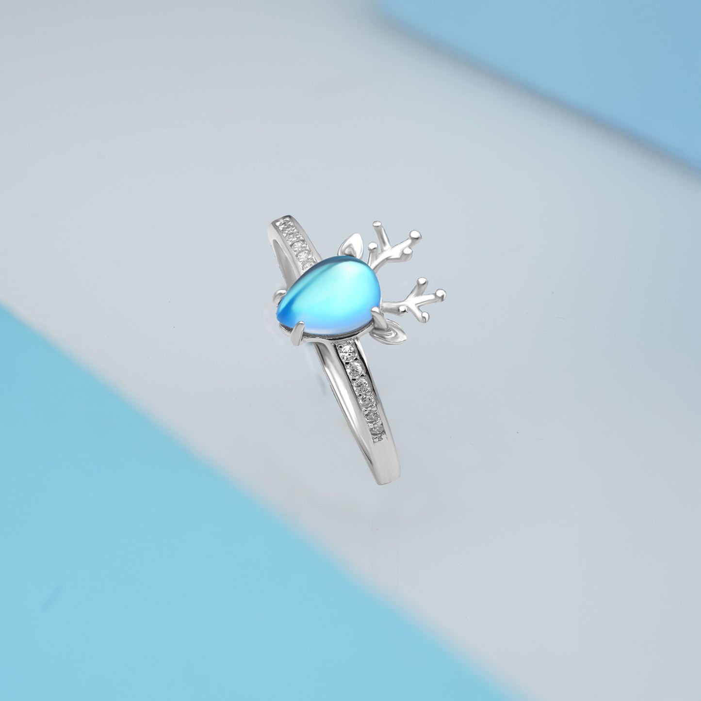 Silver Blue Gem Deer face Ring Silvish
