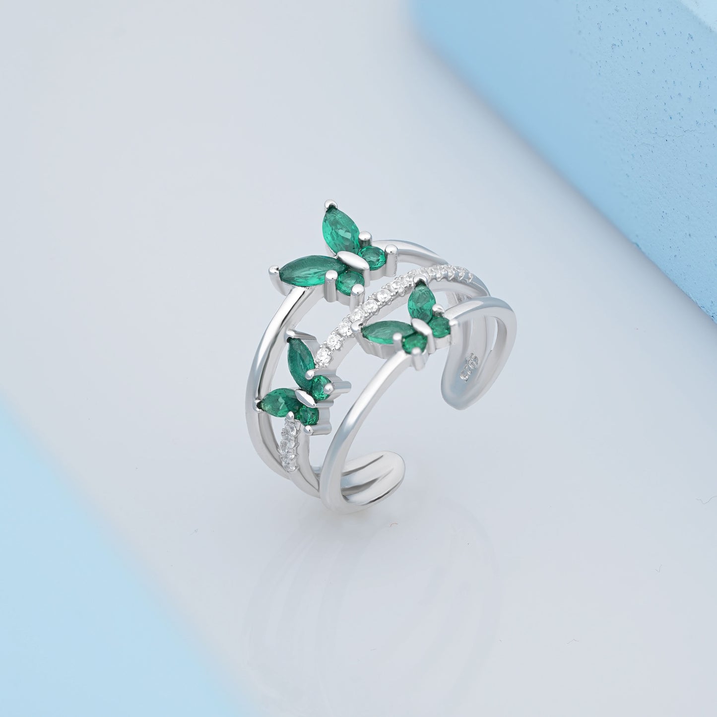Silver Tri-Butterfly Ring