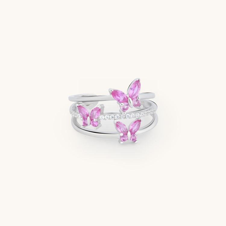 Silver Tri-Butterfly Ring