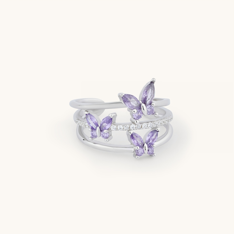 Silver Tri-Butterfly Ring