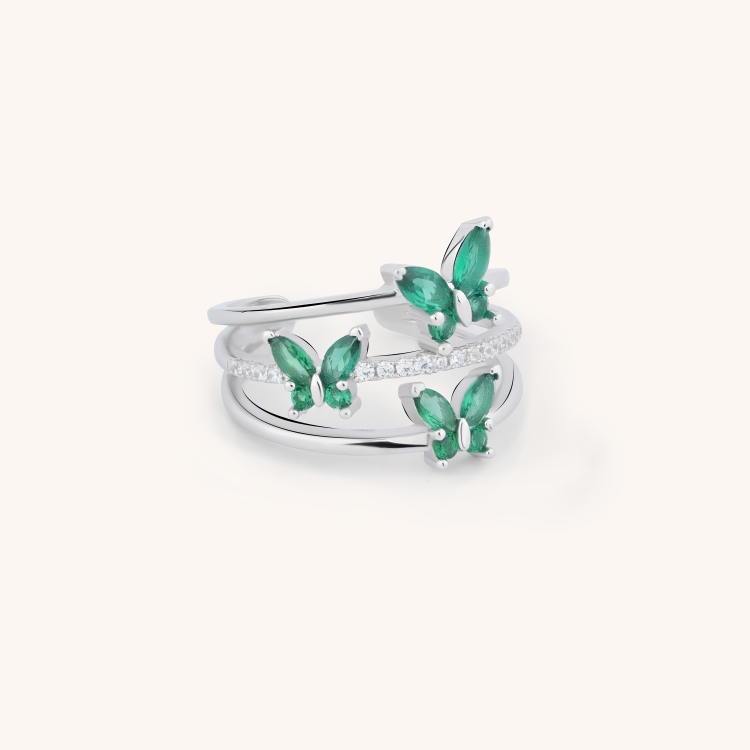 Silver Tri-Butterfly Ring