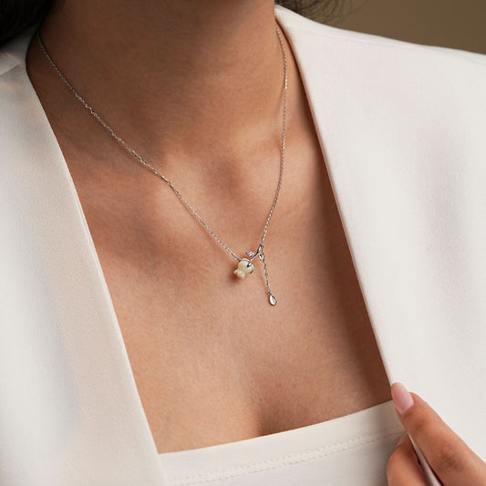 Silver Serenity White Rose Pendant