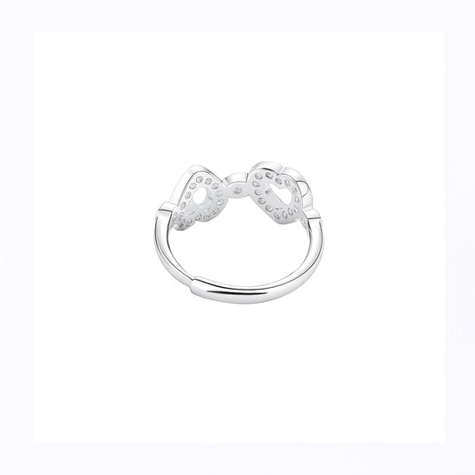 Silver Double Heart Outline Adjustable Ring Silvish