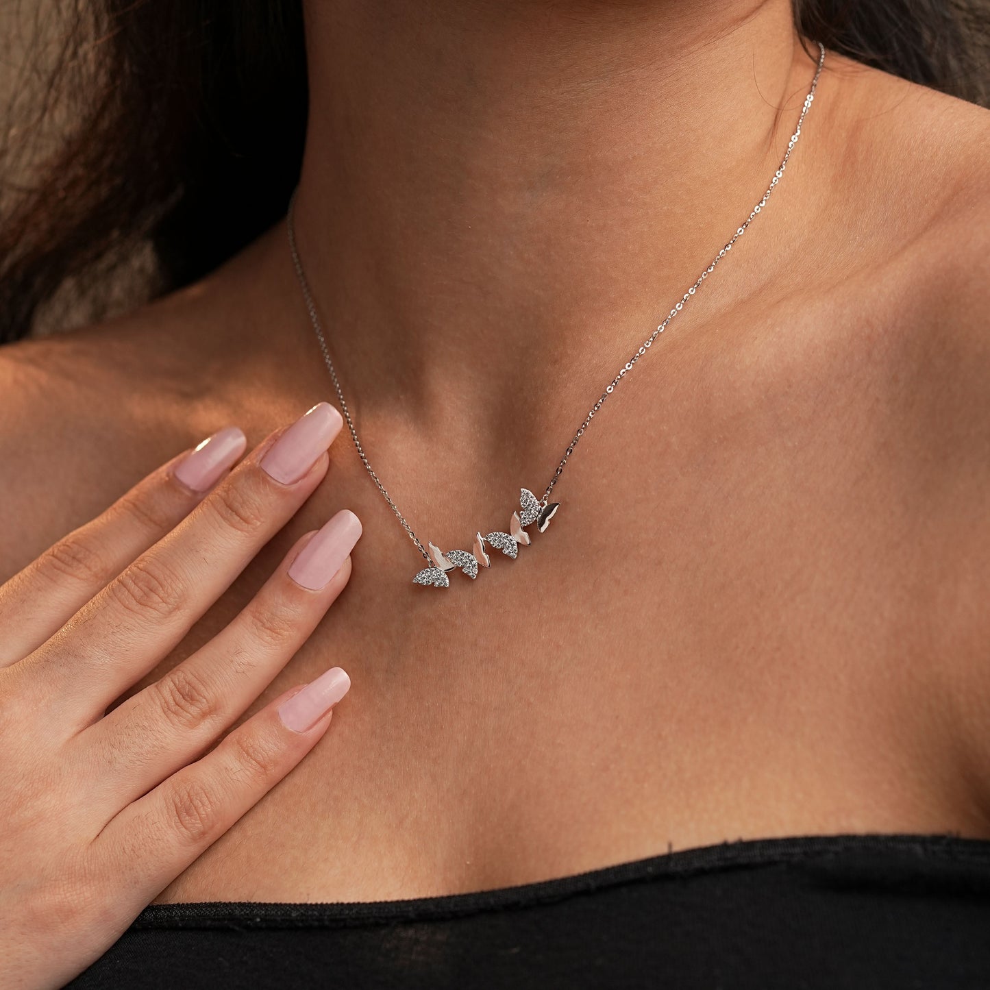 Silver Multiple Butterflies Zircon Pendant