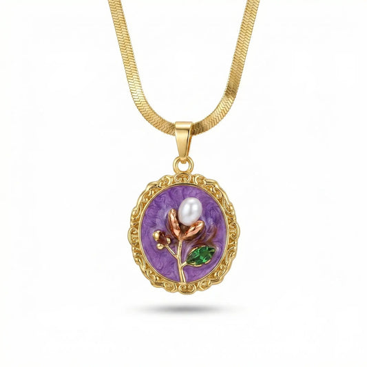Gold Flat Chain Necklace with Purple Floral Pendant Hunan Haoyi Gift Co., Ltd.