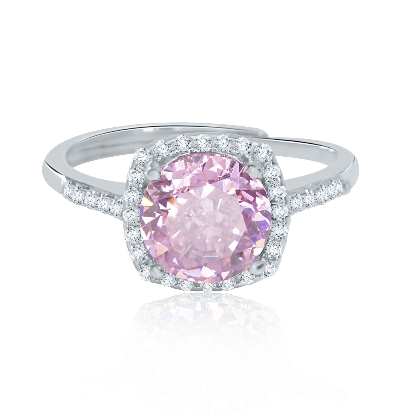 Silver Pink Aura Solitaire Ring