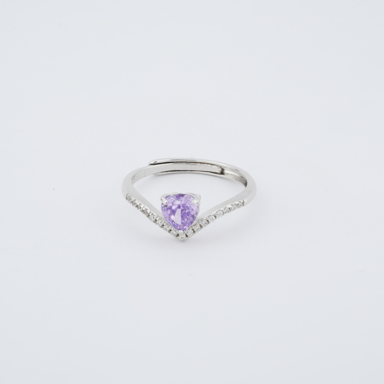 Silver Purple Passion Heart Ring