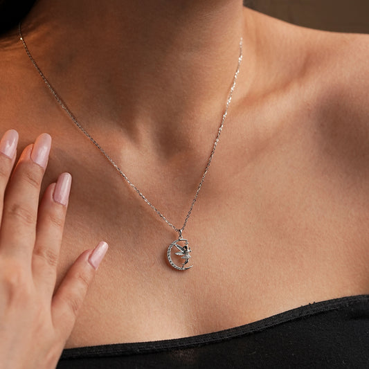 Silver Half Moon Angel Pendant Silvish