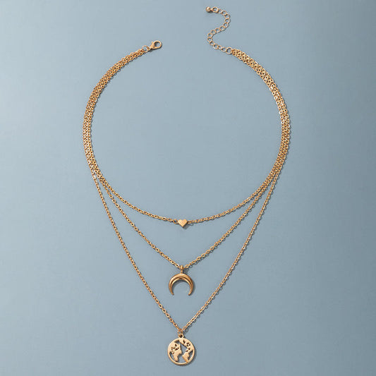 Layered Gold Necklace Set with Heart, Crescent Moon & World Charm Hunan Haoyi Gift Co., Ltd.