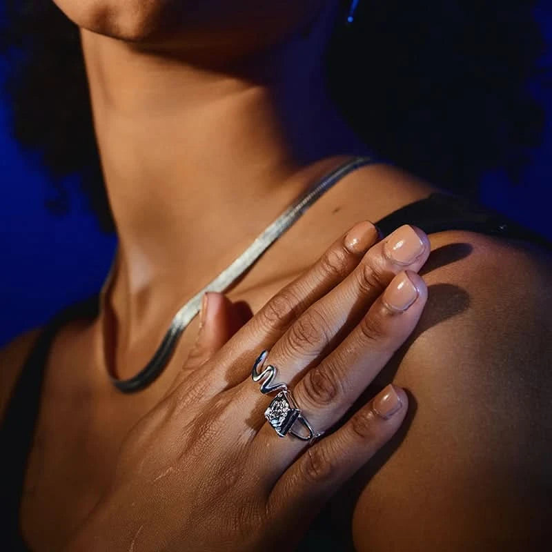 Silver Irregular Frosty Square Lava Ring