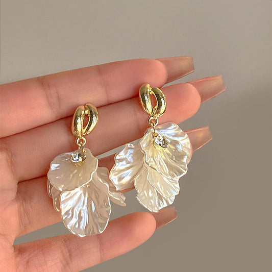 Gold Petal Drop Earrings with Crystal Accent Yiwu Zhuchai E-Commerce Firm (Individual Business)
