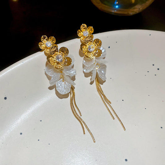Floral Crystal Drop Earrings with Sheer Petal Accents Yiwu Baochai E-Commerce Firm
