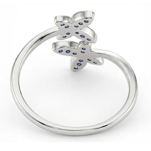 925 Sterling Silver Indigo Flower Duet Ring Silvish