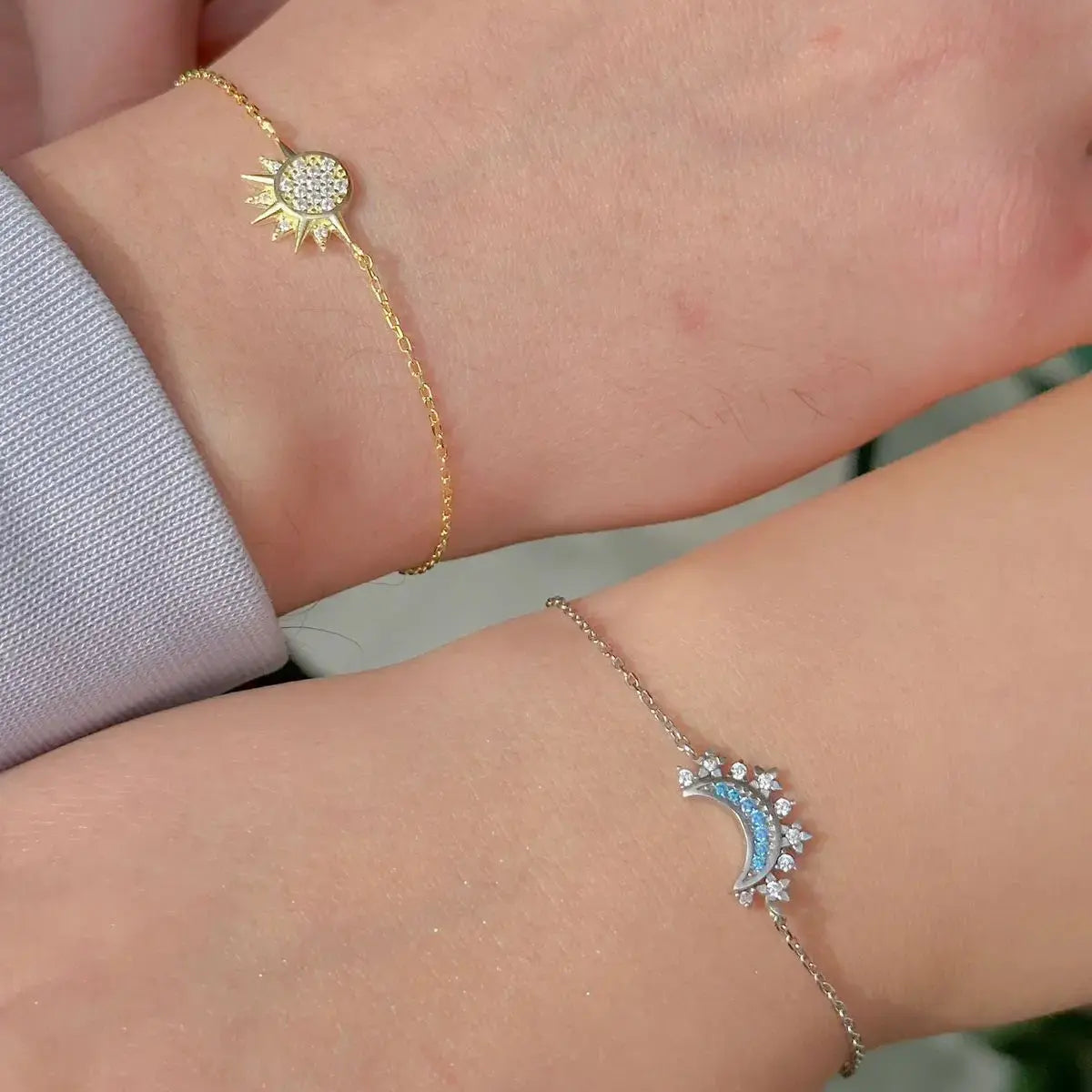 Celestial Sun & Moon 925 Sterling Silver Bracelet Silvish